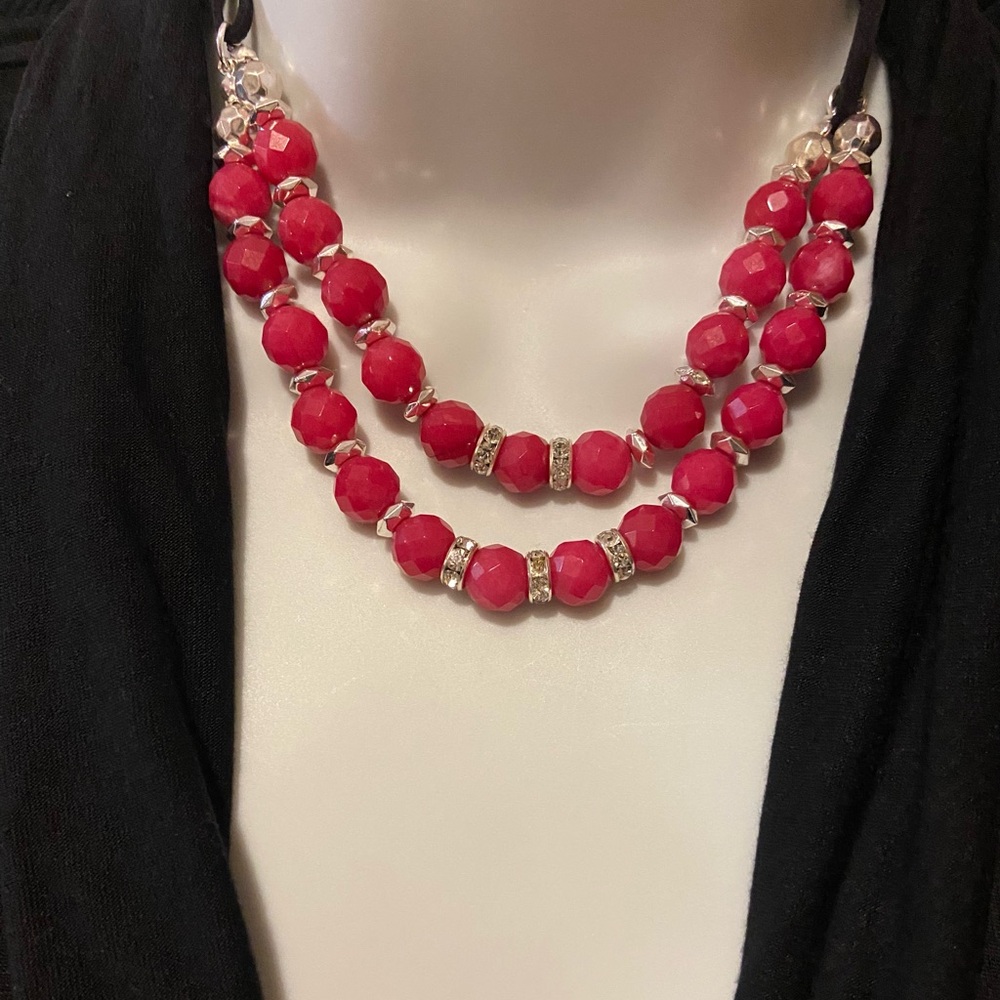 White House Black Market double strand red jade necklace NWT